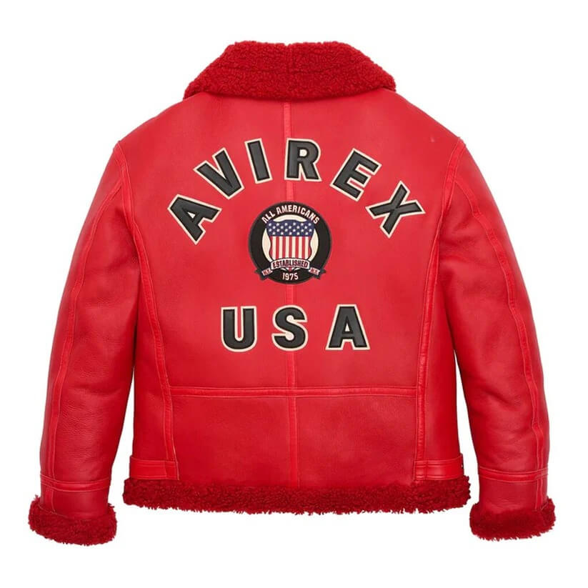 Red Shearling Avirex Leather Jacket for Men