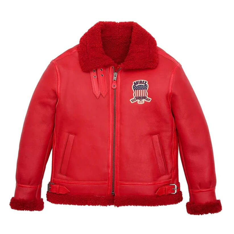 Red Shearling Avirex Leather Jacket for Men