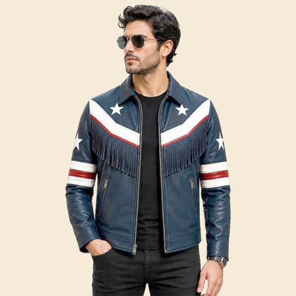 New USA flag fringe leather biker jacket for men by Jackets Kingdom