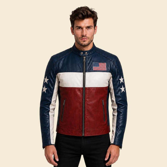 New USA flag leather motorcycle jacket for men by Jackets Kingdom
