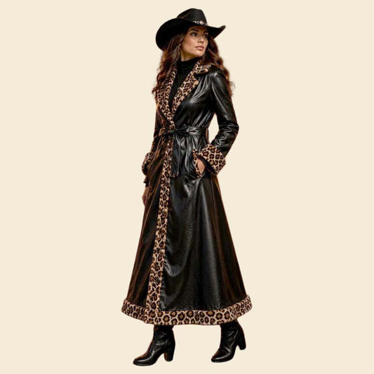 Best black leather parka coat for women with belted fit by Jackets Kingdom