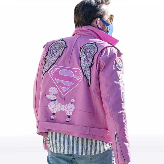 Nicolas Cage Pink Biker Leather Jacket