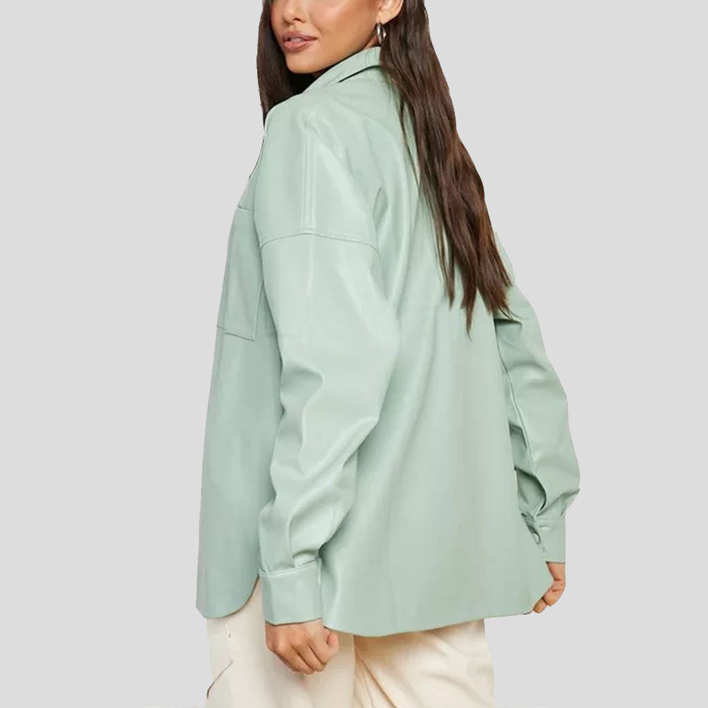 Pastel Green Oversized Leather Shirt for Women