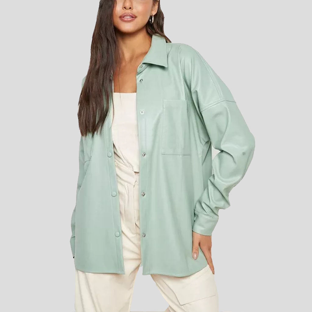 Pastel Green Oversized Leather Shirt for Women