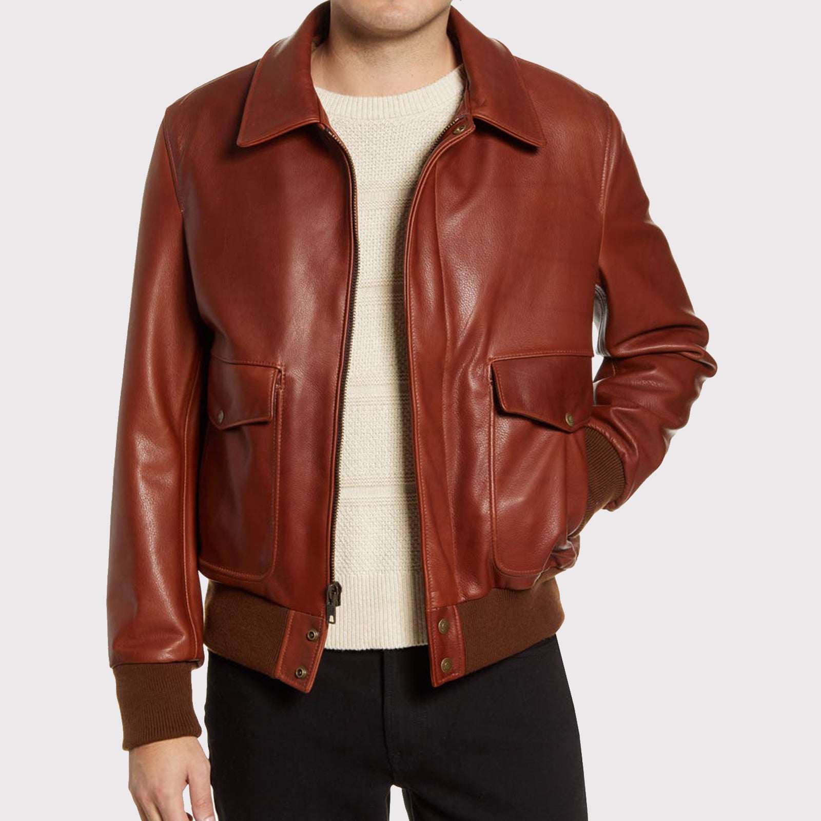 Shop Pebble Texture Leather Bomber Jacket for Men - Best Price