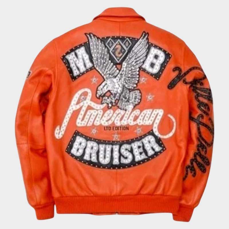 Pelle Pelle American Bruiser Orange Leather Jacket Eagle Studded for Men