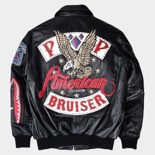 Pelle Pelle Black American Bruiser Plush Leather Jacket for Men Street Fashion