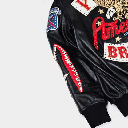 Pelle Pelle Black American Bruiser Plush Leather Jacket for Men Street Fashion