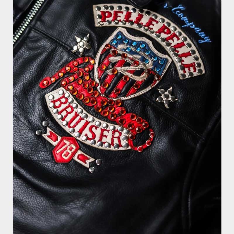 Pelle Pelle Black American Bruiser Plush Leather Jacket for Men Street Fashion