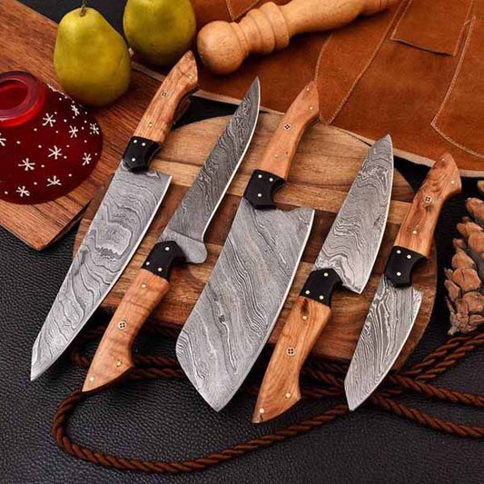 Personalized Damascus Steel Chef Knife Set by Jackets Kingdom