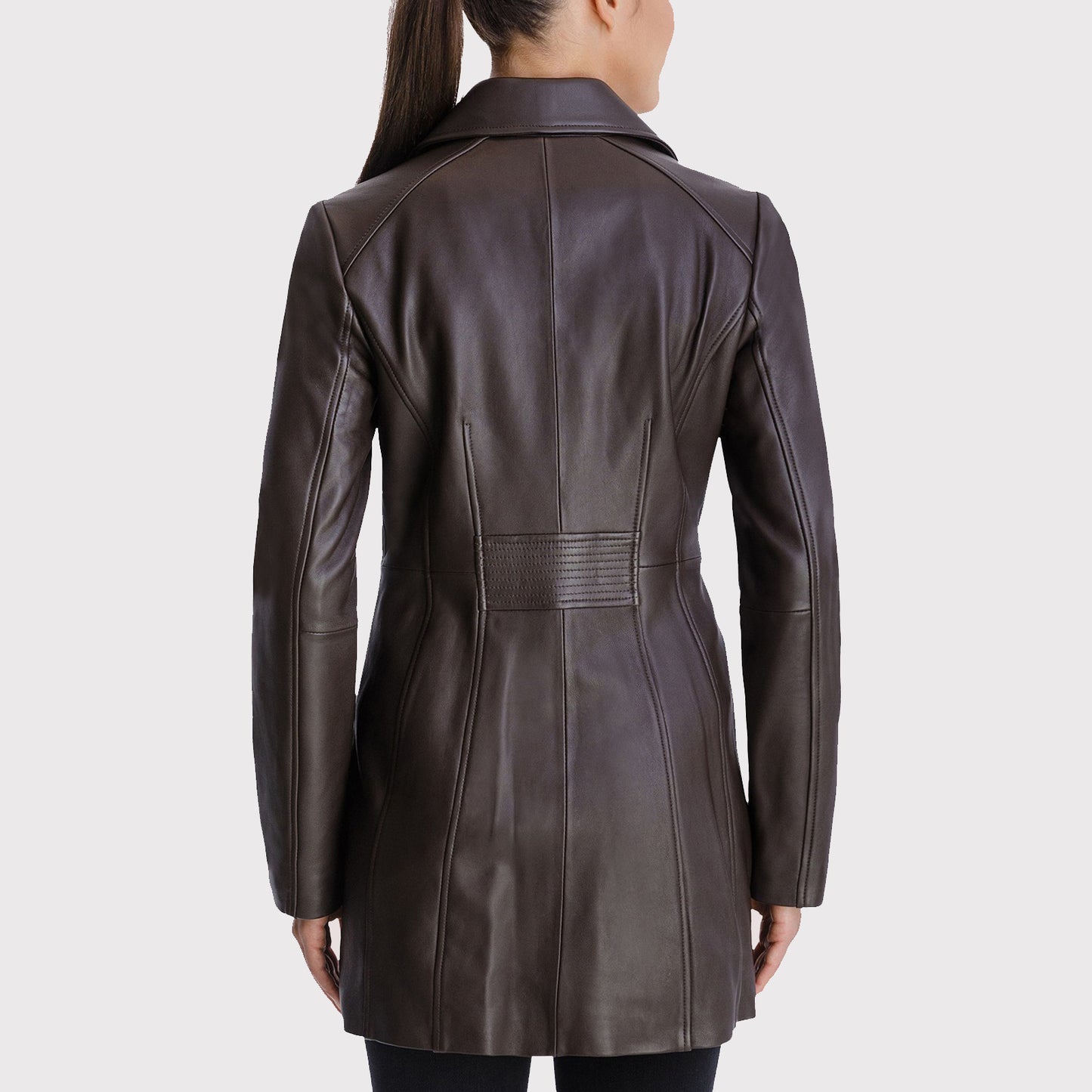 Petite Button Down Leather Coat for Women