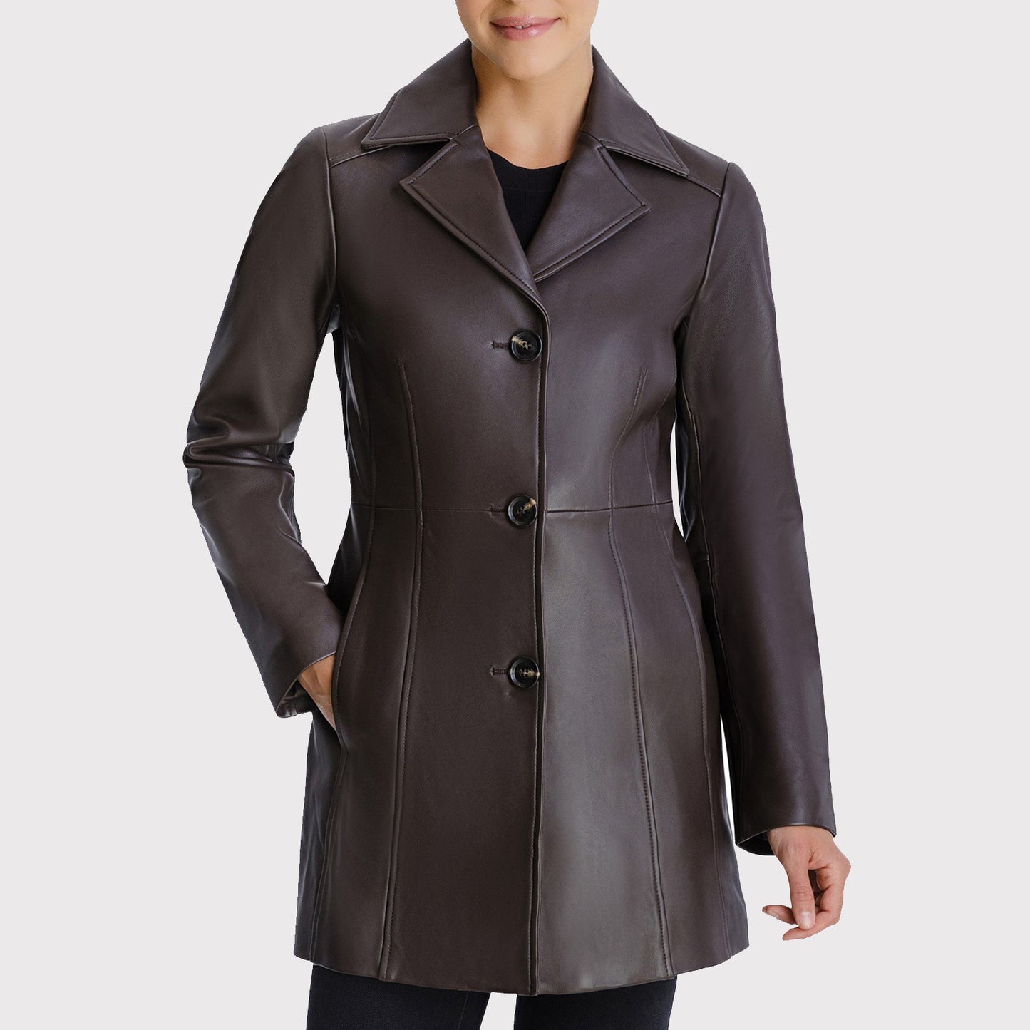 Petite Button Down Leather Coat for Women