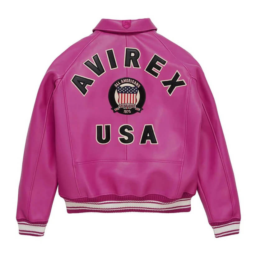 Pink Letterman Bomber Avirex Leather Jacket for Men