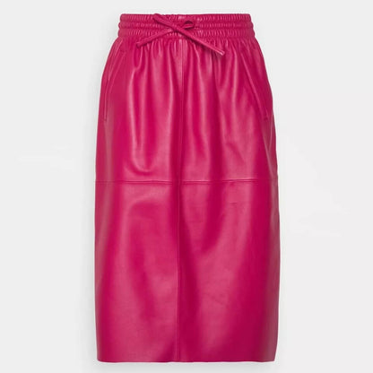 Pink Women’s Midi Leather Skirt