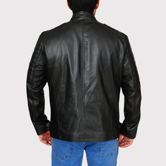 Pitch Black Snap Tab Leather Jacket - Stylish Outerwear