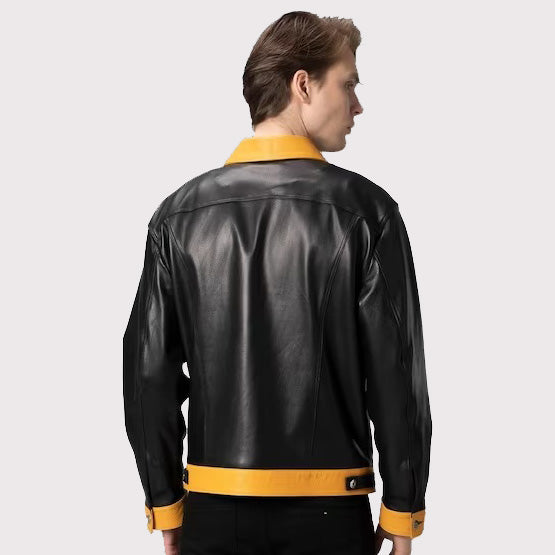Premium Black Leather Trucker Jacket for Men