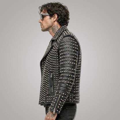 Premium western studded leather jacket for men crafted from high quality genuine leather.