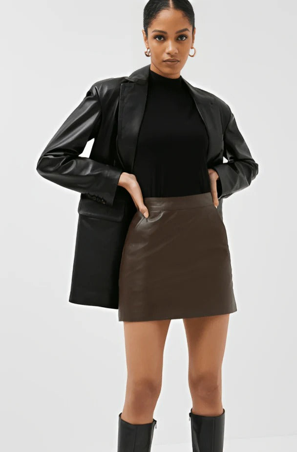 Premium Women's Dark Brown Leather Mini Skirt