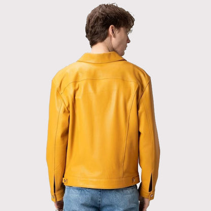 Premium Yellow Leather Trucker Jacket for Men