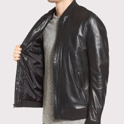 Quilted Leather Bomber Jacket for Men