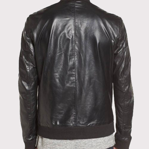 Quilted Leather Bomber Jacket for Men