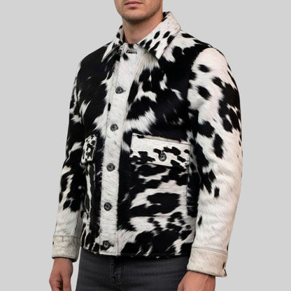 Men’s western jacket featuring unique natural cowhide patterns