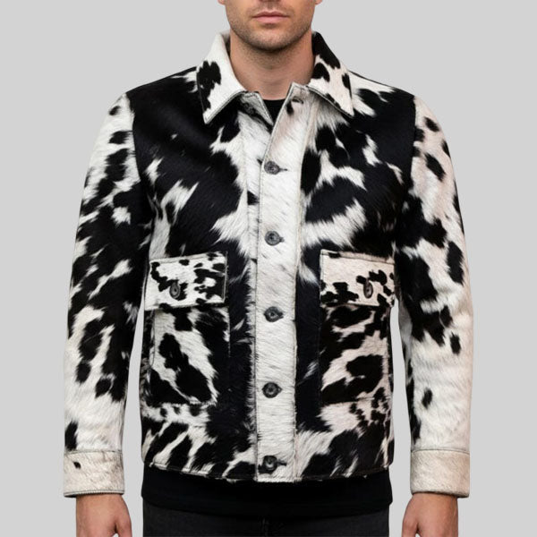 Men’s real cowhide leather jacket with natural hair-on hide