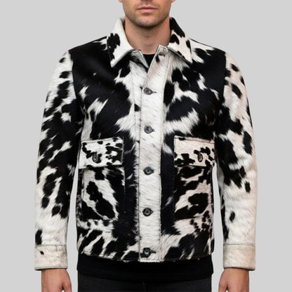 Men’s real cowhide leather jacket with natural hair-on hide