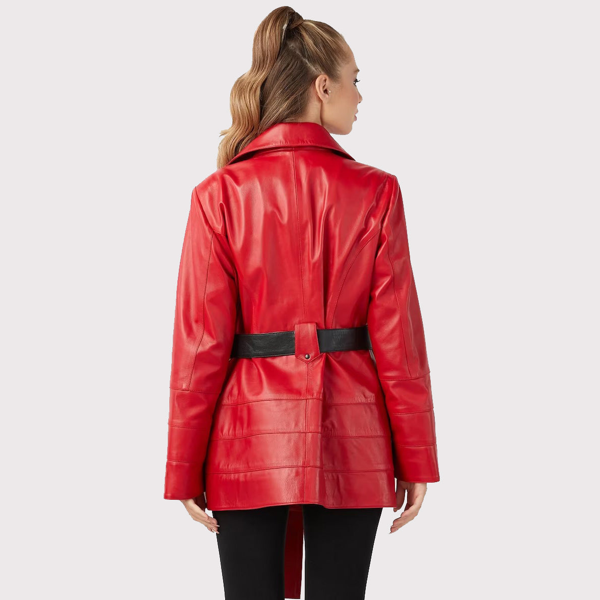 Red Leather Trench Coat for Women