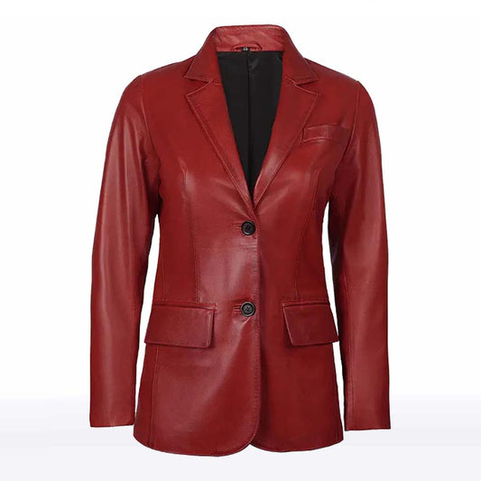 Red Sheepskin Leather Blazer for Women