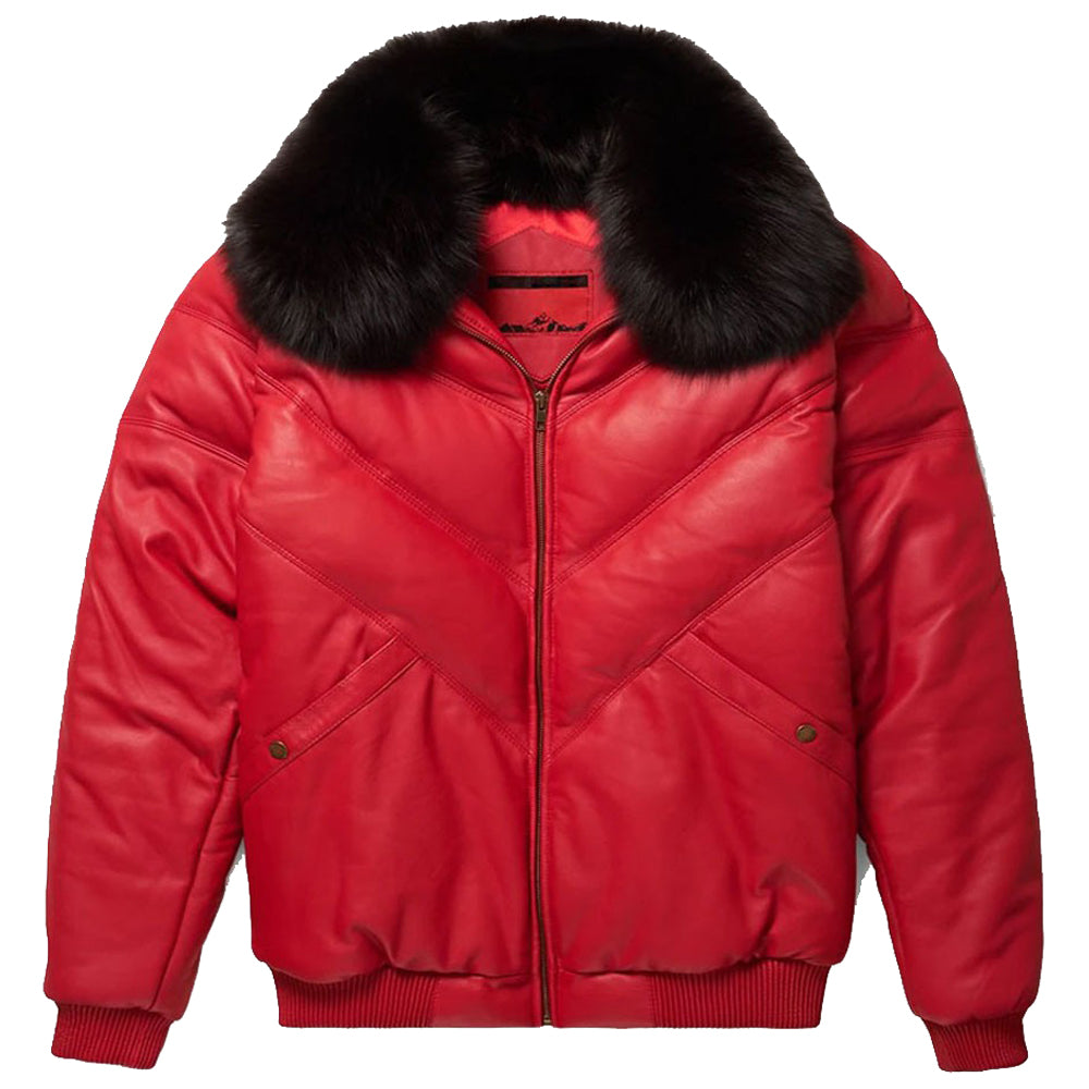 Red V-Bomber Leather Jacket | New Stylish Outerwear