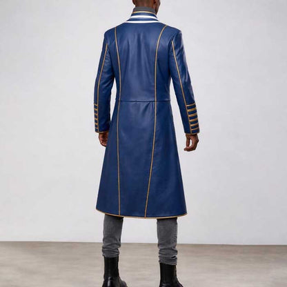 Blue Vergil DMC 3 Leather Trench Coat with Long Cosplay Design