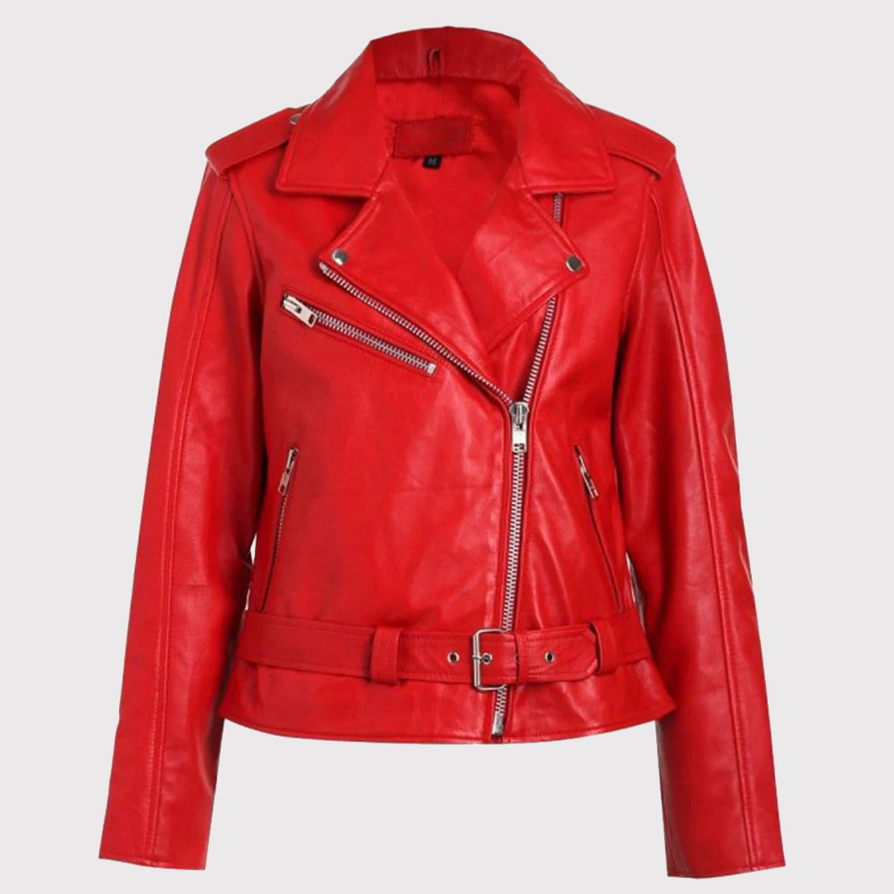 Red Jacket Female Shop Red Women's Leather Biker Jacket - Red Jacket Women