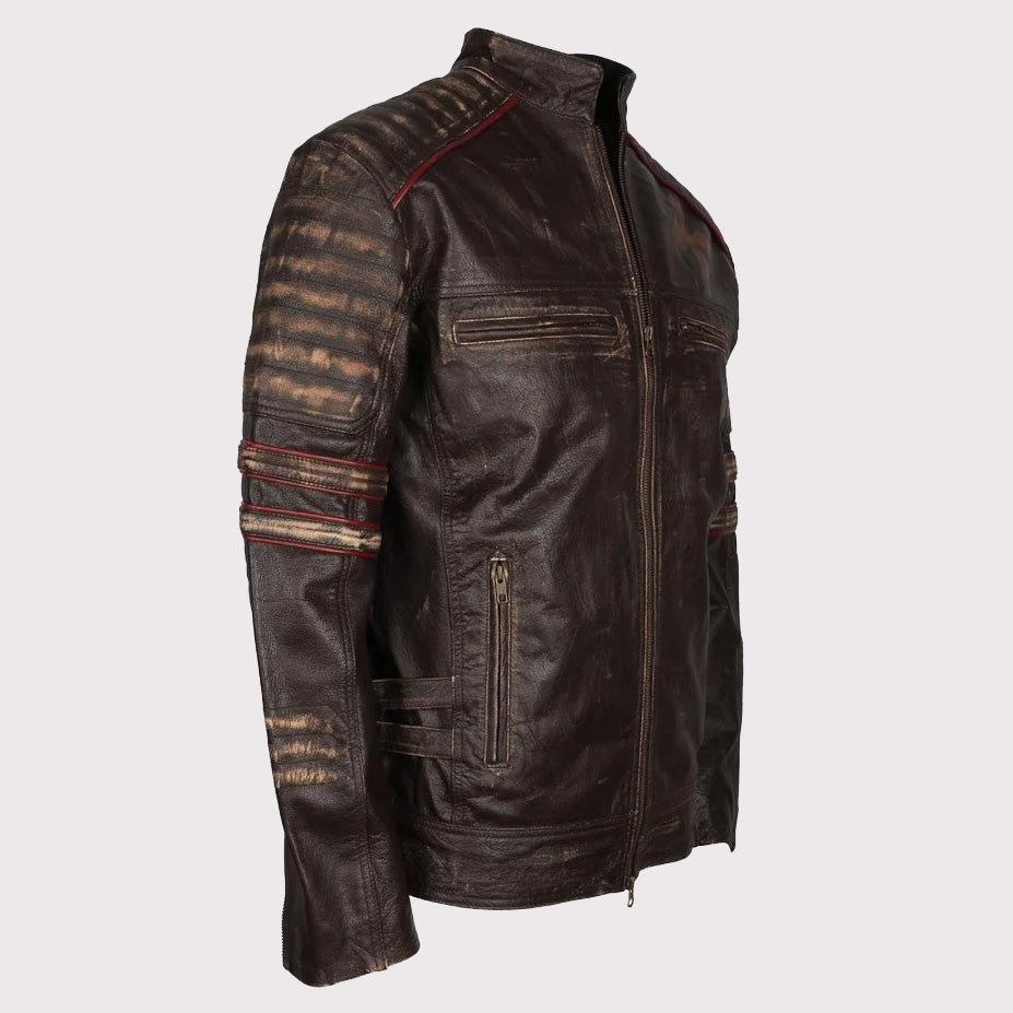 Rider Vintage Café Racer Distressed Brown Leather Jacket for Men - Retro Biker Style
