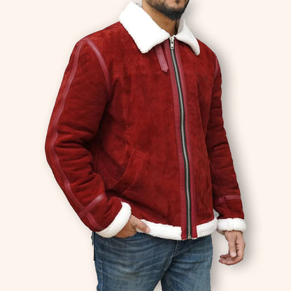 Ryan Reynolds Spirited Red Suede Shearling Jacket - Christmas Edition