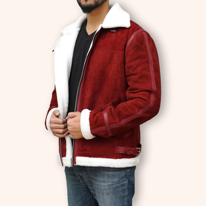 Ryan Reynolds Spirited Red Suede Shearling Jacket - Christmas Edition