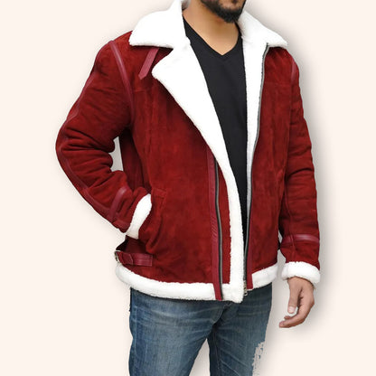 Ryan Reynolds Spirited Red Suede Shearling Jacket - Christmas Edition