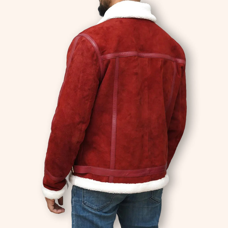 Ryan Reynolds Spirited Red Suede Shearling Jacket - Christmas Edition