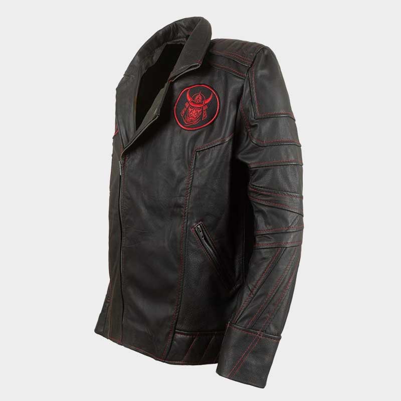 Limited edition Samurai inspired leather jacket with intricate embroidery and metal hardware