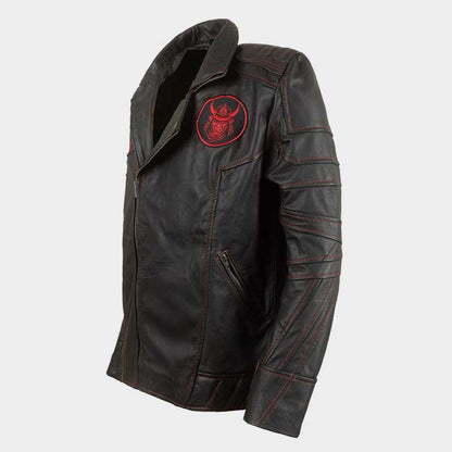 Limited edition Samurai inspired leather jacket with intricate embroidery and metal hardware
