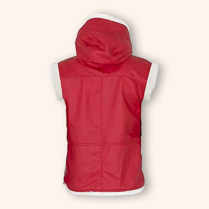 Santa Claus Hooded Red Leather Vest - Christmas Edition