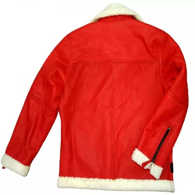 Santa Claus Sheepskin Leather Christmas Bomber Jacket