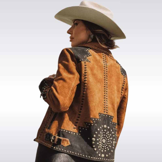 Scully Brown & Black Studded Suede Fringe Jacket for Women
