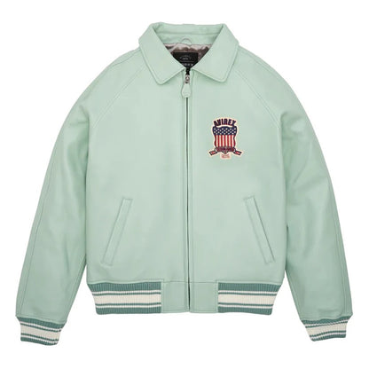 Seafoam Icon Bomber Avirex Letterman Leather Jacket