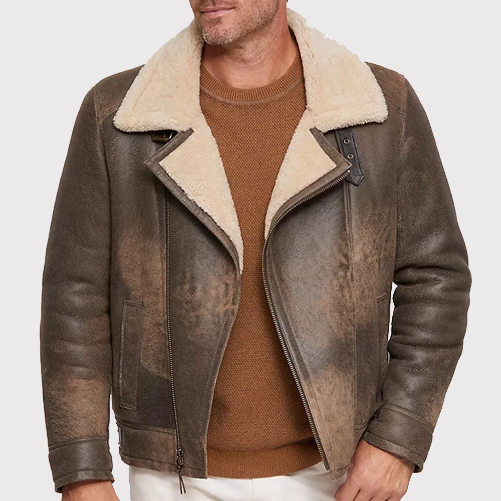 Trendy Shearling Sheepskin Bomber Moto Jacket