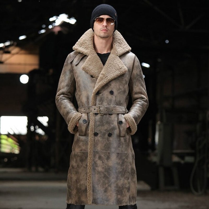 Shearling Fur Leather Windbreaker Coat