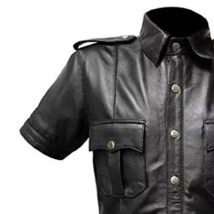 Men's Hot Stylish Police Uniform Sheep Leather Shirt