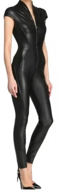 shop womens black bodycon leather jumpsuit