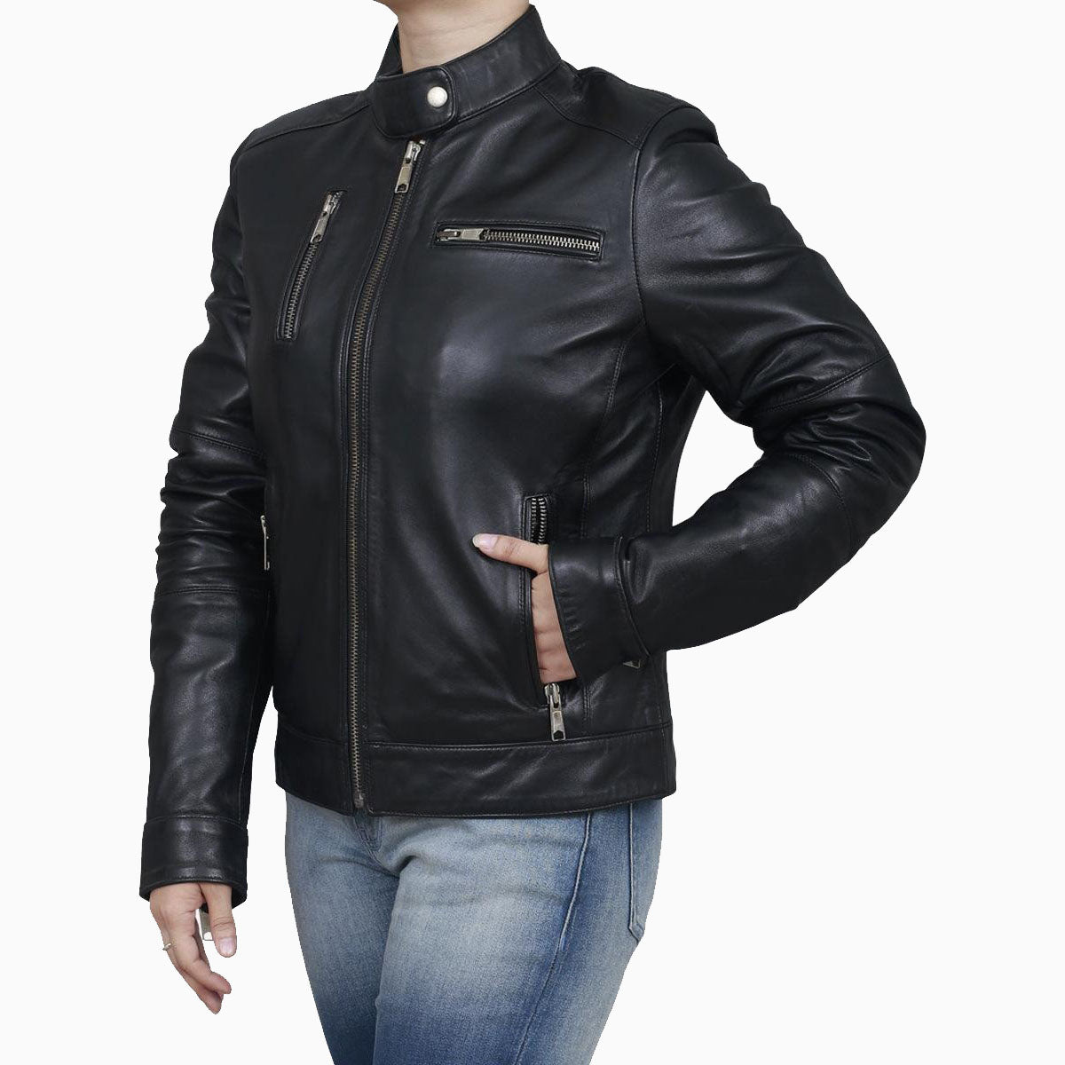 Women's Black Classic Leather Biker Jacket