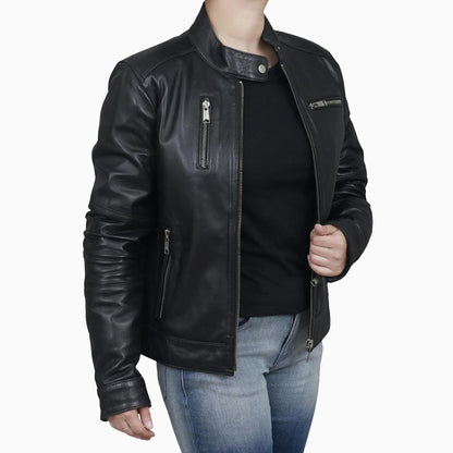 Women's Black Classic Leather Biker Jacket